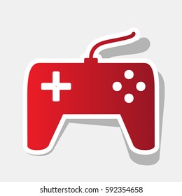 Joystick simple sign. Vector. New year reddish icon with outside stroke and gray shadow on light gray background.