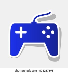Joystick simple sign. Vector. New year bluish icon with outside stroke and gray shadow on light gray background.