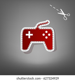 Joystick simple sign. Vector. Red icon with for applique from paper with shadow on gray background with scissors.