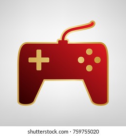 Joystick simple sign. Vector. Red icon on gold sticker at light gray background.