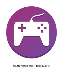 Joystick simple sign. Vector. White icon with flat shadow on purpureus circle at white background. Isolated.