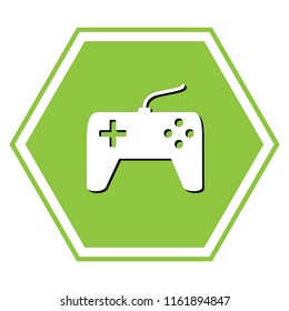 Joystick simple sign. Vector. White icon with black shadow at yellow green honeycomb on white background.