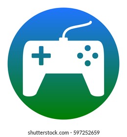 Joystick simple sign. Vector. White icon in bluish circle on white background. Isolated.