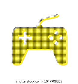 Joystick simple sign. Vector. Yellow icon with square pattern duplicate at white background. Isolated.