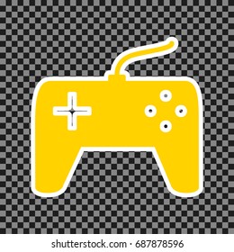 Joystick simple sign. Vector. Yellow icon with white contour on dark transparent background.