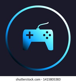 Joystick simple sign. White, cyan and blue gradient icon as round button in white shell at dark blue background. Illustration.