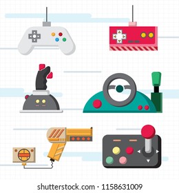 Joystick support game icon set trendy line style.Cartoon cute concept Vector, illustration of Gaming Accessories. Flat design color icon. 