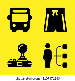 joystick, swimsuit, user and bus vector icon set. Sample icons set for web and graphic design