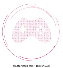 The joystick symbol filled with pink dots. Pointillism style. Vector illustration on white background