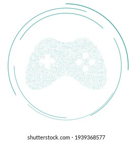 The joystick symbol filled with teal dots. Pointillism style. Vector illustration on white background