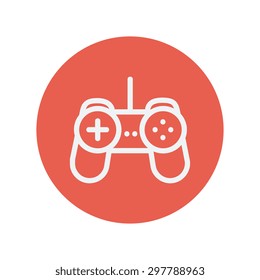 Joystick thin line icon for web and mobile minimalistic flat design. Vector white icon inside the red circle.