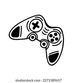 Joystick vector icon. Game console symbol. Simple illustration isolated on white. Gamepad for games, entertainment. Modern gadget, gaming equipment. Black outline, doodle. Clipart for logo, apps, web