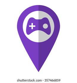 joystick - vector icon;  violet map pointer