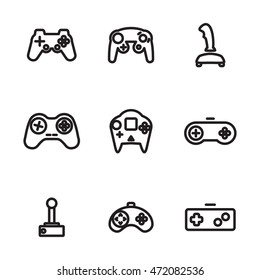 Joystick vector icons. Simple illustration set of 9 helicopter elements, editable icons, can be used in logo, UI and web design