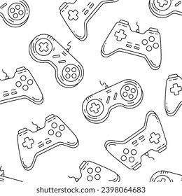 Joystick video game console outline doodle seamless pattern