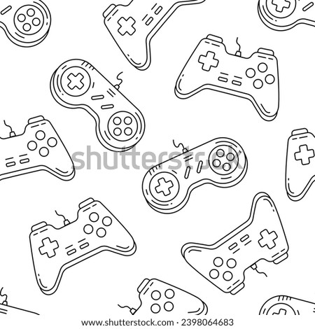 Joystick video game console outline doodle seamless pattern