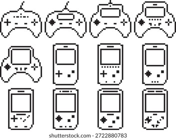 Joystick vídeo game controller icon preto-branco vetor pixel art