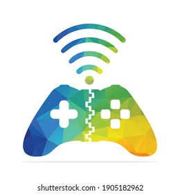  joystick and wifi logo combination. wireless gaming logo design.