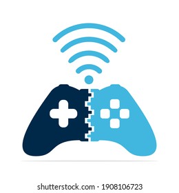  joystick and wifi logo combination. wireless gaming logo design.