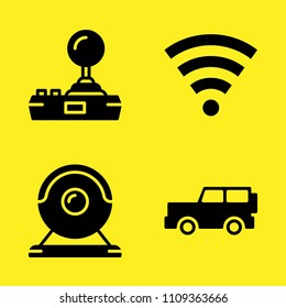 joystick, wifi, webcam and jeep vector icon set. Sample icons set for web and graphic design