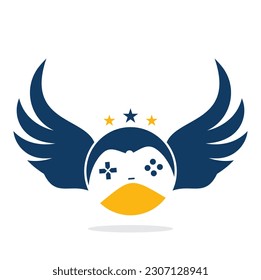 Joystick and wing vector illustration. Game pad and wing logo design icon vector. Flying game logo.