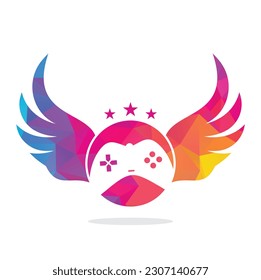Joystick and wing vector illustration. Game pad and wing logo design icon vector. Flying game logo.