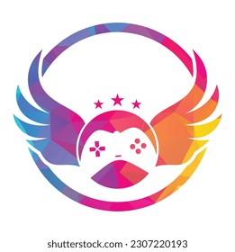 Joystick and wing vector illustration. Game pad and wing logo design icon vector. Flying game logo.