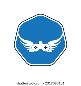 Joystick and wing vector illustration. Game pad and wing logo design icon vector. Flying game logo.