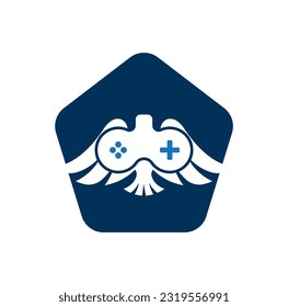 Joystick and wing vector illustration. Game pad and wing logo design icon vector. Flying game logo.