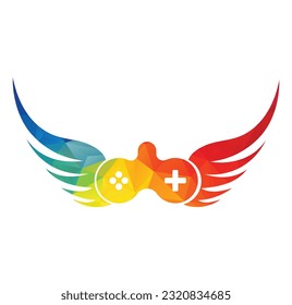 Joystick and wing vector illustration. Game pad and wing logo design icon vector. Flying game logo.
