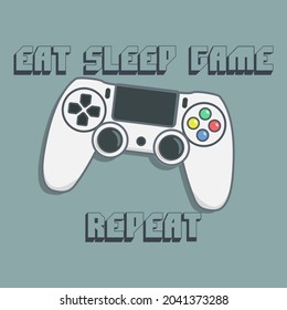 Joysticks gamepad illustration with slogan text. Game design logo of gamepad for play arcade video game. Print design