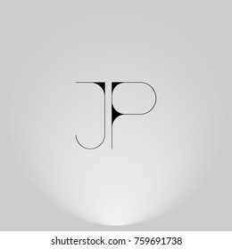JP Black thin minimalist LOGO Design with Highlight on Gray background.