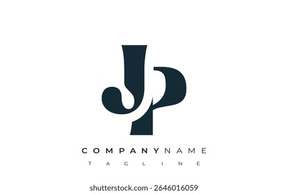 JP Creative Abstract Typography Logo Design. Elegant logo combining bold typography and creative shapes, ideal for branding and identity solutions.