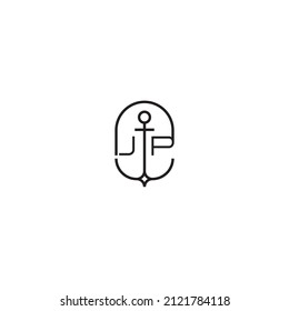 JP creative letter logo design in anchor concept with high quality professional design that will print well across any print media