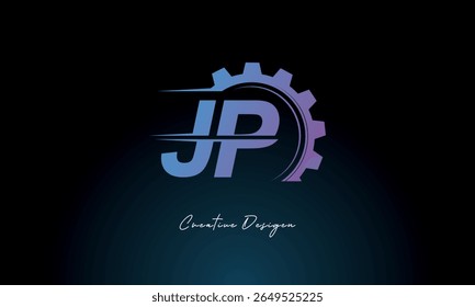 JP Gear Fusion Logo – Industrial Tech-Inspired Letter mark Futuristic Industrial Letter Mark Design for Technology and Engineering Brands.