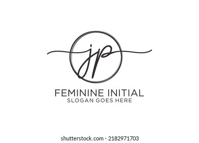 JP handwriting logo with circle template vector logo of initial signature, wedding, fashion, floral and botanical with creative template.