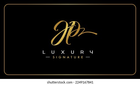 JP handwritten golden logo for identity, Creative gold handwriting initial signature concept design, j and p initials typography monogram icon for any business or company.