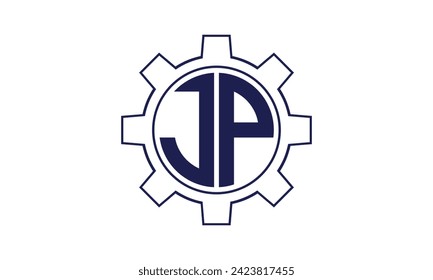 JP initial letter mechanical circle logo design vector template. industrial, engineering, servicing, word mark, letter mark, monogram, construction, business, company, corporate, commercial, geometric
