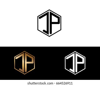 JP initial letters linked with hexagon shape logo
