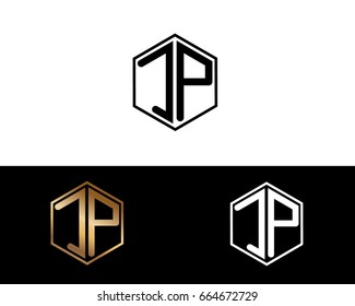 JP initial letters linked with hexagon shape logo

