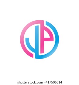 JP initial letters looping linked circle logo blue pink