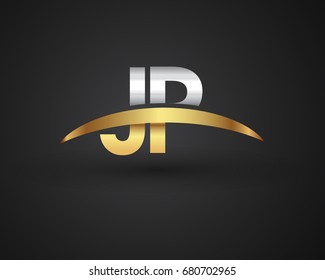 JP initial logo company name colored gold and silver swoosh design. vector logo for business and company identity.

