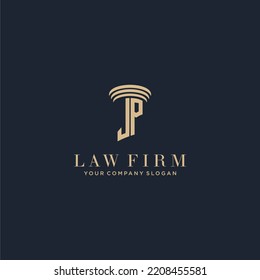 Logotipo de la firma de abogados monograma inicial JP con diseño de hitos