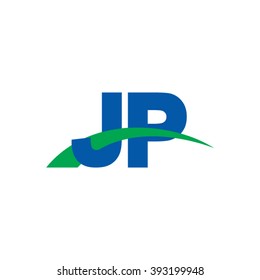 JP initial overlapping swoosh letter logo blue green