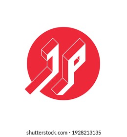 JP - international 2-letter code or National domain of Japan. J and P - Monogram or logotype. Isometric 3d font for design. Three-dimension letters. Print for t-shirts.