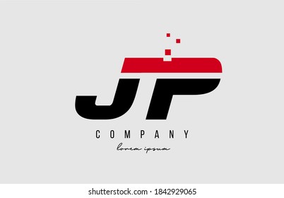 jp j p alphabet letter logo combination in red and black color. Creative icon design for business and company 
