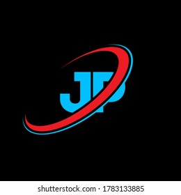 JP J P letter logo design. Initial letter JP linked circle uppercase monogram logo red and blue. JP logo, J P design. jp, j p,