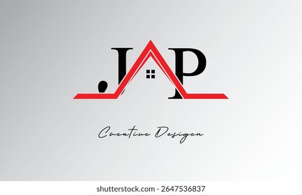 JP Letter House Logo – Monograma inmobiliario creativo con el icono del techo y la forma del hogar para la propiedad, la arquitectura y la marca moderna
