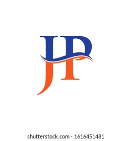 JP letter Type Logo Design Blue, Orange With White Background. Initial JP logo Design