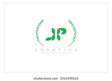 JP letters eco logo with leaf. Fresh nature and healthy leaf logo design.